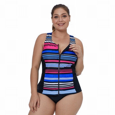 

Plus Size vest Womens striped sexy chest gathered one-piece surf suit swimsuit