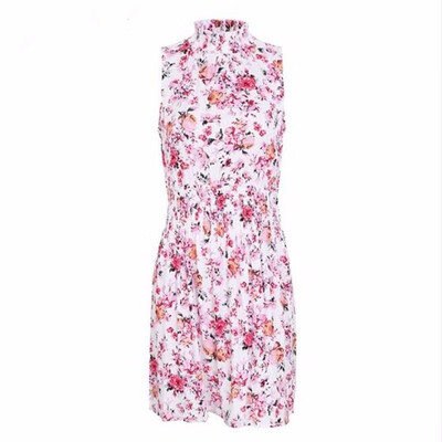 

Sleeveless floral print summer dress women Elastic waist streetwear mini dress Beach boho dress female vestidos 2018