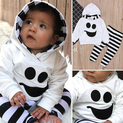 

Fashion Kids Baby Girl Smile Face Hooded Sweatshirt Tops Stripe Long Pants 2Pcs Casual Tracksuit Outfits Sets