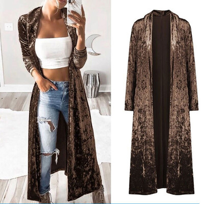 

Womens Long Coats Lapel Cardigan Single Breasted Casual Shiny Jacket Outwear