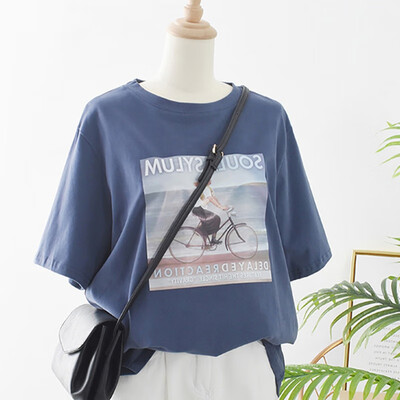 

Round O Neck Casual Tshirt Women Character Landscape Print Short Sleeve Pullover Loose T-Shirt