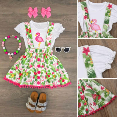 

UK Boutique Kids Baby Girl Cotton Tops Suspender Tutu Skirt Dress Outfit Clothes