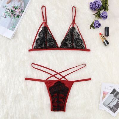 

Gobestart New Womens Lace Hollow Openwork Sexy Perspective Two-piece Set