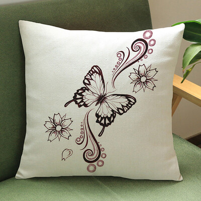 

〖Follure〗Butterfly Painting Linen Cushion Cover Throw Waist Pillow Case Sofa Home Decor A