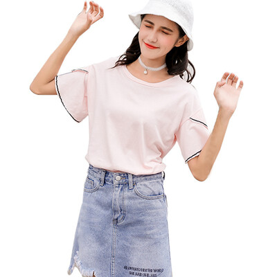 

Summer T Shirt Women Flare Sleeve O Neck T-shirts Women Loose Casual Ruffle Tshirt Tops Korean Female Clothing