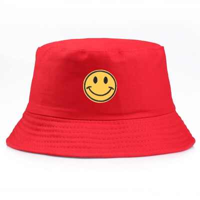 

5 Colors Smiling Face Embroidery Bucket Hats Summer Fashion Outdoor Fisherman Caps For Unisex Women Men Visor Caps