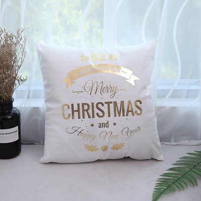 

Tailored Merry Christmas Gold Foil Printing Pillow Case Sofa Waist Throw Cushion Cover