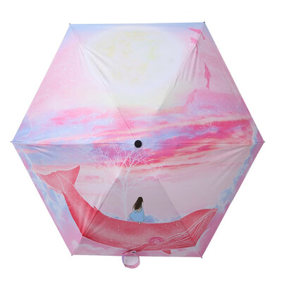 

Mini Travel Anti-Uv Sun Umbrella Fashion Women Windproof 5 Folding Black Coating Sun Umbrella Gift