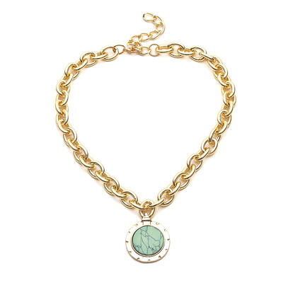 

Vintage Geometric Original Stone Coin Pendant Necklace For Women Vintage Bohemian Big Round Coin Charm Fashion Jewelry Wholesale