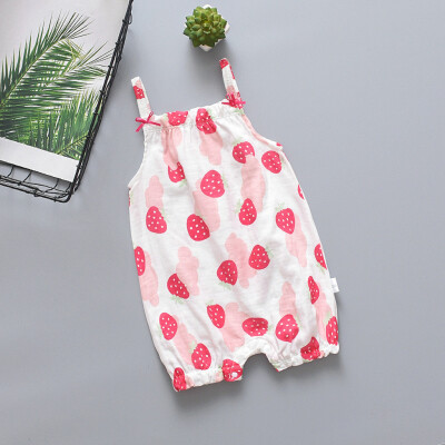 

Newborn Baby Boys Girls Sleeveless Jumpsuit Rainbow Strawberry Print Rompers