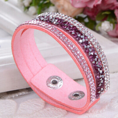 

New Arrivals Crystal Rhinestone Velvet Leather Wrap Wristband Cuff Punk Bracelet Bangle