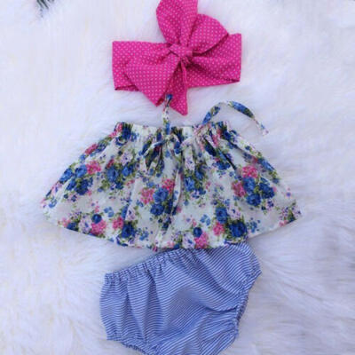 

Toddler Kids Baby Girl Clothes Sleeveless Flower Vest TopsStripe Shorts Outfits