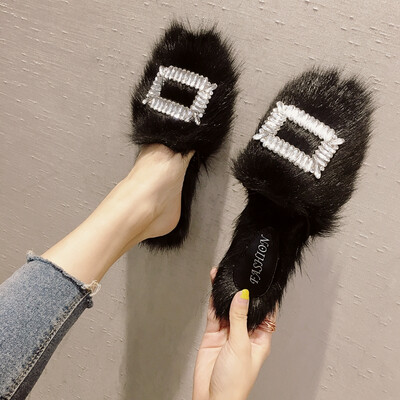 

Fairy wind slippers wear autumn Korean version fashionable water drill wool shoes with half slippers