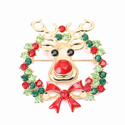 

2020 New Christmas Tree Deer Snowman Bell Brooch Pin Crystal Santa Claus Christmas Brooch Xmas Party Gift Jewelry