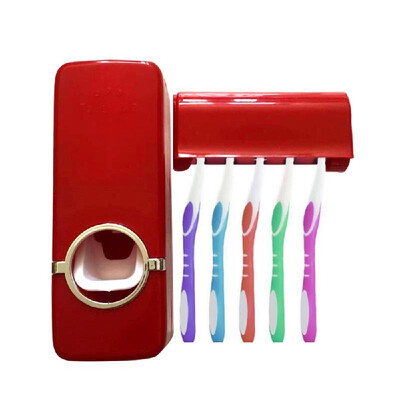 

Home Convenient Automatic Toothpaste Dispenser with 5 Toothbrush Holder Set Wall Mount Stand