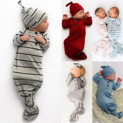 

US Newborn Baby Swaddle Blanket Sleeping Swaddle Muslin WrapHeadbandHat Set