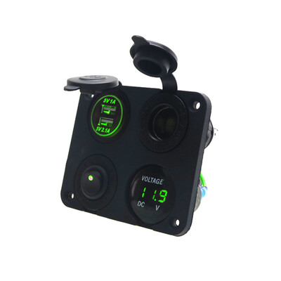 

Car 4-Hole Dual USB Charger Voltmeter Cigarette Lighter Socket Switch Panel Red