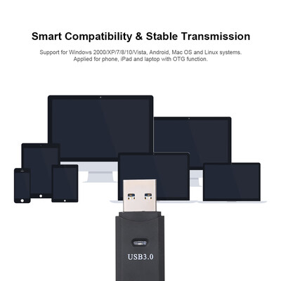 

Multifunctional 2 in 1 Card Reader USB30 High Speed SDMicro SDXC SDHC Memory Card Reader Portable TF Card Adapter ConverterWhit