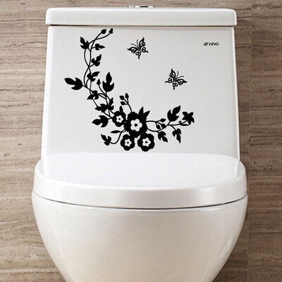 

〖Follure〗Flower Toilet Seat Wall Sticker Bathroom Decoration Decals Decor Butterfly Black