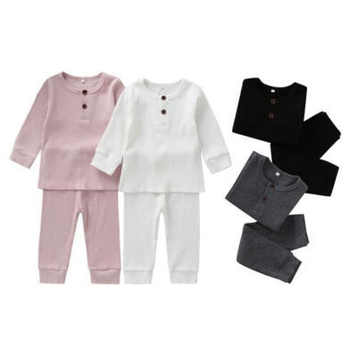 

Autumn Newborn Baby Boy Girl Solid Color Knitted Cotton Clothes Long Sleeve Tops Trousers Outfit Set