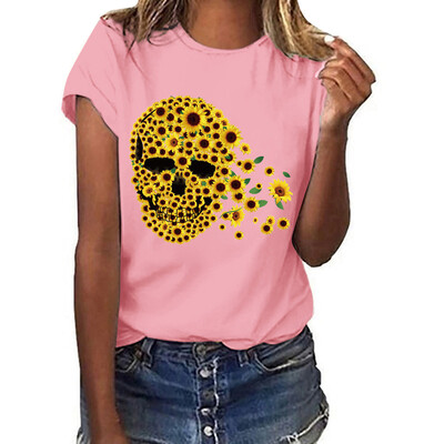 

Starmoon Women Plus Size Print Funny Sunflower Short Sleeved T-shirt Blouse Tops