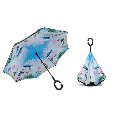 

Cshaped Handle Windproof Reverse Folding Umbrella Double Layer Man Women Sunny Rainy Car Inverted Umbrellas Double Layer Anti UV