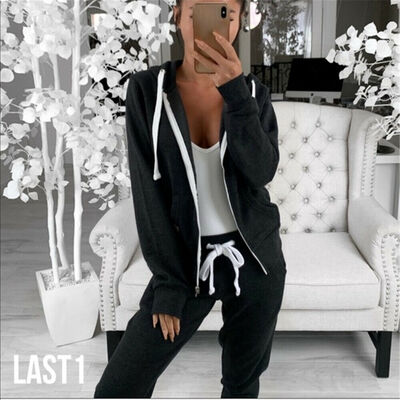 

Women Zipper Hooded Sweatshirt Long Sleeve Outwear Hoodie Plain Jacket Coat Tops