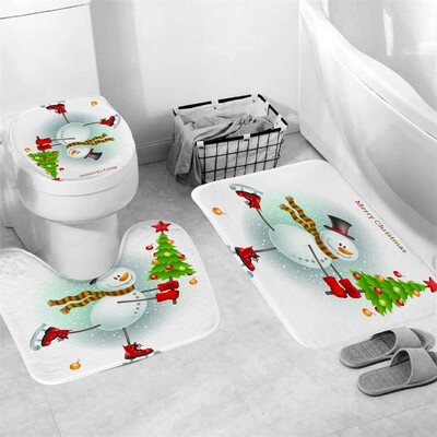 

〖Follure〗3Pcs Christmas shower Curtain Bathroom Anti-slip Carpet Rug Toilet Cover Mat Set