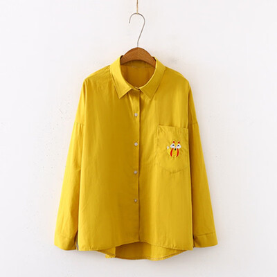 

2019 New Autumn Women Loose Blouses Korean Fashion Embroidery Pockets Long Sleeve Women Casual Tops