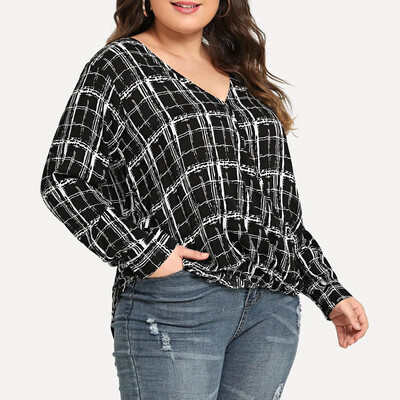 

Starmoon Women Casual V-Neck Long Sleeve Plus Size Tops Loose T-Shirt Blouse