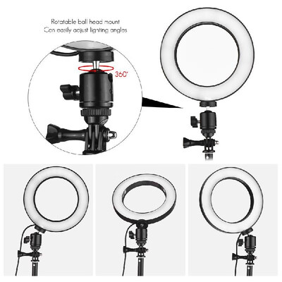 

8 Inch Desktop Mini LED Video Ring Light Lamp Dimmable 3 Lighting Modes USB Powered with Telescopic Light Stand Mini Desktop Tripo