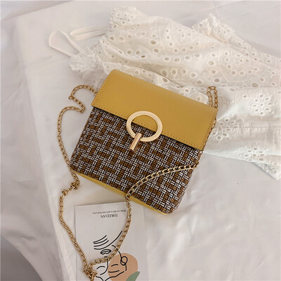 

Woven bag simple contrast color 2019 new fashion casual wild shoulder bag female Sen temperament chain Messenger bag