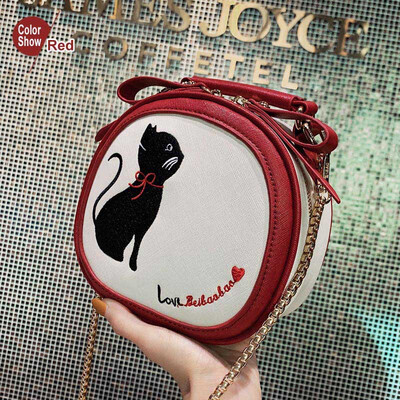 

Fashion Women bag handbag Embroidery womens shoulder bag cute cat high quality PU Leather crossbody bags for women 2019 chain