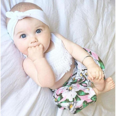 

3PCs Newborn Baby Girl Clothes Tops Floral Pants Headband Outfit Set Clothes