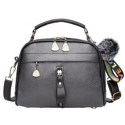 

Women Solid Color Faux Leather Tote Crossbody Shoulder Bag with Pompom Pendant