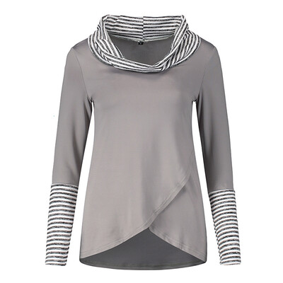 

Womens Casual Irregular Striped Long Sleeve Blouse Loose Tunic Tops T-Shirt