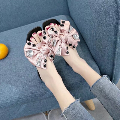 

Rose Fashion Women Bow Tie Flat Heel Anti Skidding Beach Shoes Sandals Slipper