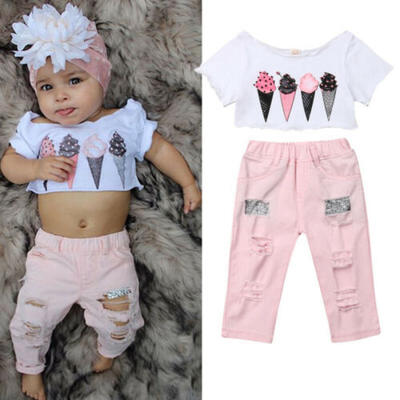 

2PCS Toddler Kids Baby Girls Clothes T-shirt TopsDenim Jeans Pants Outfits Set