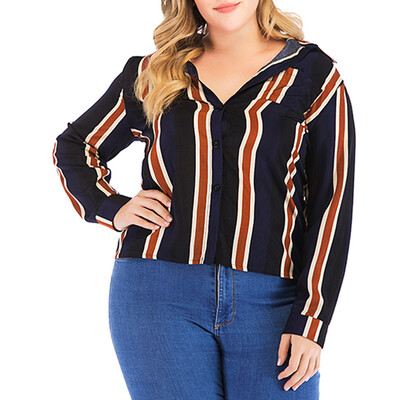 

Roseonmyhand Womens Plus Size Casual Striped Print T-shirt Long Sleeve V-Neck Top Blouse