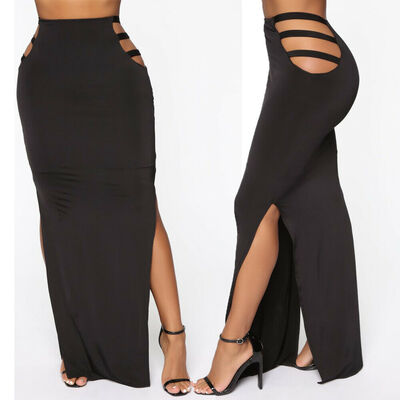 

UK Womens Double Split Maxi Skirt Ladies Stretch Side Slit Long Maxi Skirts