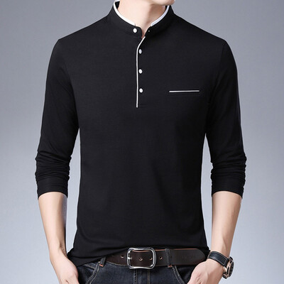 

Toponeto Mens New Fashion Standing Collar Mens Long Sleeve T-shirt Pure Blouse Top