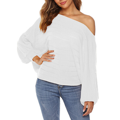 

Solid Color Slash Neck Off-shoulder Sweater Loose Hood Long-sleeved Shirt