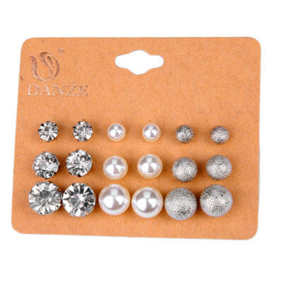 

White Rhinestone Vintage Pearl Earrings Set Fashion Ball Earrings Jewelry Set Gifts