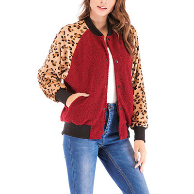 

Toponeto Women Winter Casual Leopard Patchwork Jacket Outwear Coat Overcoat Outercoat