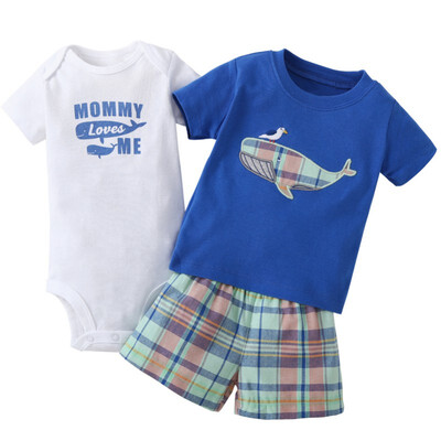 

Baby Sets Boy & Girl Clothing Set 2018 New Active Cartoon Cotton Short T-shirt Shorts or Romper 3 Pcs Set Baby Clothes