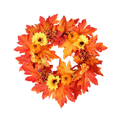 

New Hot Artificial Pumpkin Maple Leaves Sunflower Wreath Home Harvest Decoration Christmas Wreath Thanksgiving Decoration