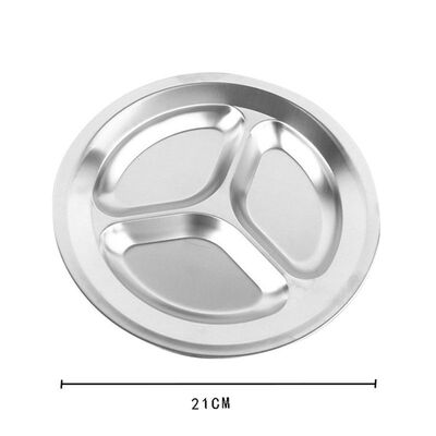

34 Sections Camping Stainless Steel Divided Dish Tableware Dinner Plate Students Grid Dinner Round Lunch Plate Canteen Supplies