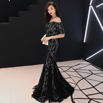 

Women Formal Half Sleeve Off Shoulder Long Evening Dresses Sequin Mermaid Dress
