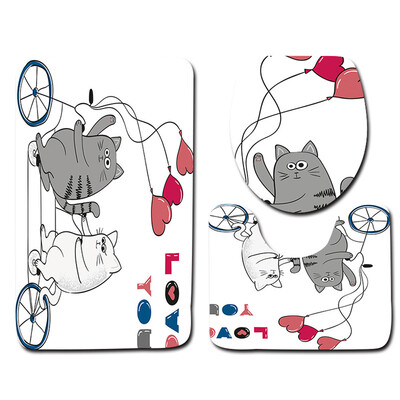 

〖Follure〗3PCS Valentines Day Pattern Non Slip Toilet Seat Cover Rug Bathroom Set Decor
