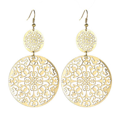 

Women Vintage Hollow Carved Flower Round Long Eardrop Hook Earrings Jewelry Gift
